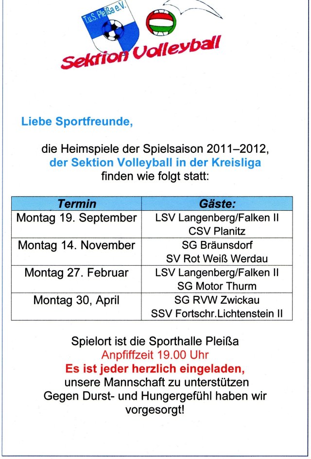 Heimspiele Volleyball 2011/2012